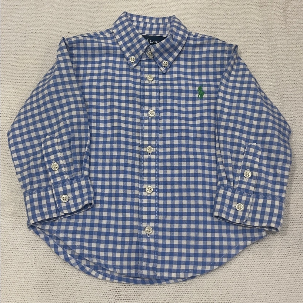 Ralph Lauren Blue and White Checkered Kids 12 month Shirt